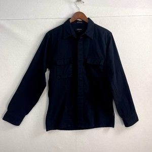 DKNY Mens Size Large Button Up Long Sleeve Collared Shirt Workwear Navy Cotton